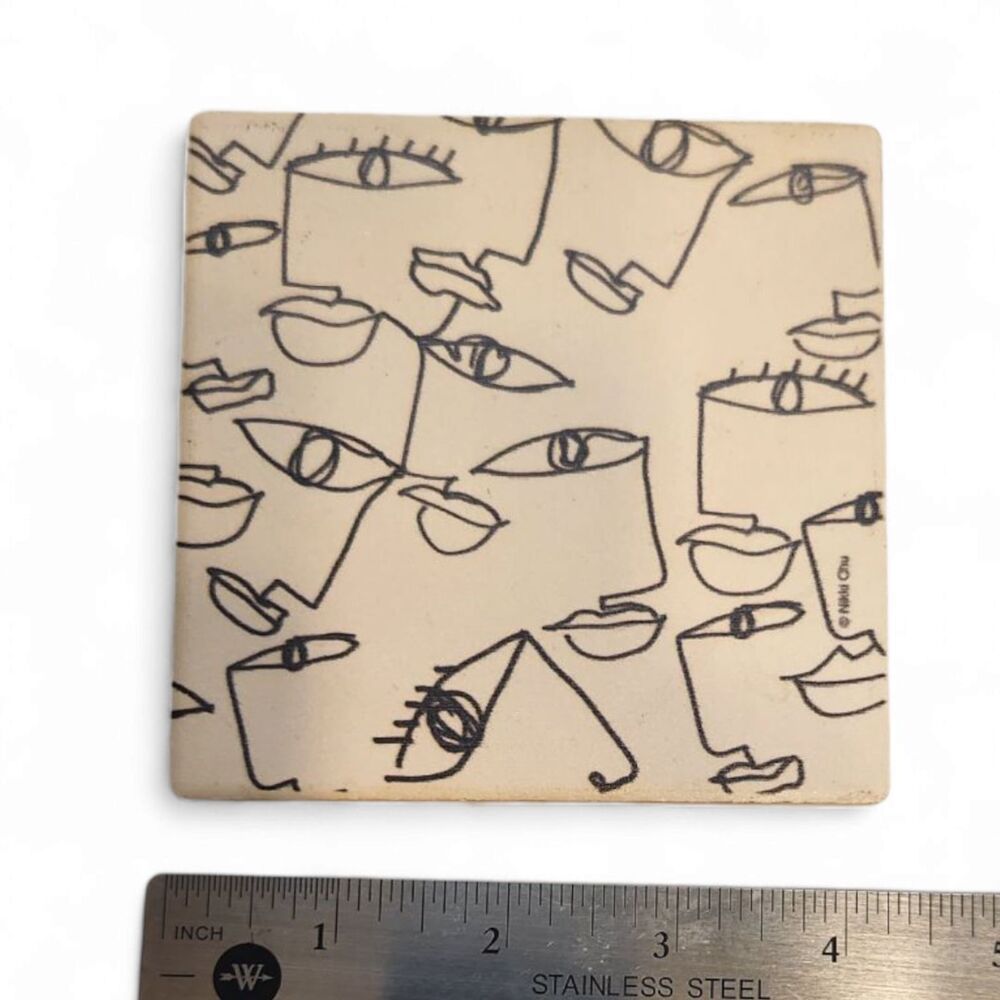 Nikki Chu "All Eyes On Me" Ceramic Decorative Tile Trivet Coaster Black & White